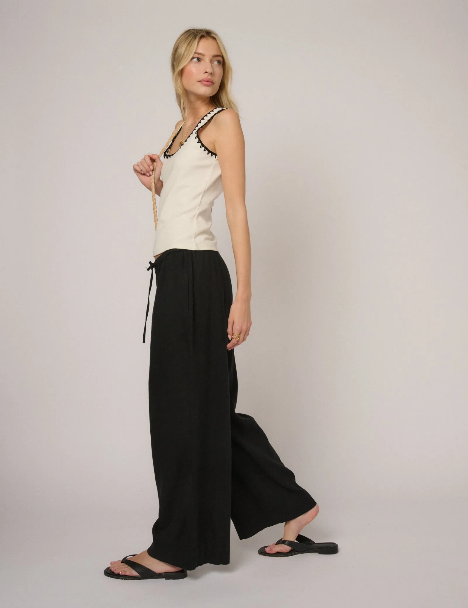 Black Linen-Blend Low Waisted Trousers sold by Nobody's Child product image thumbnail 4