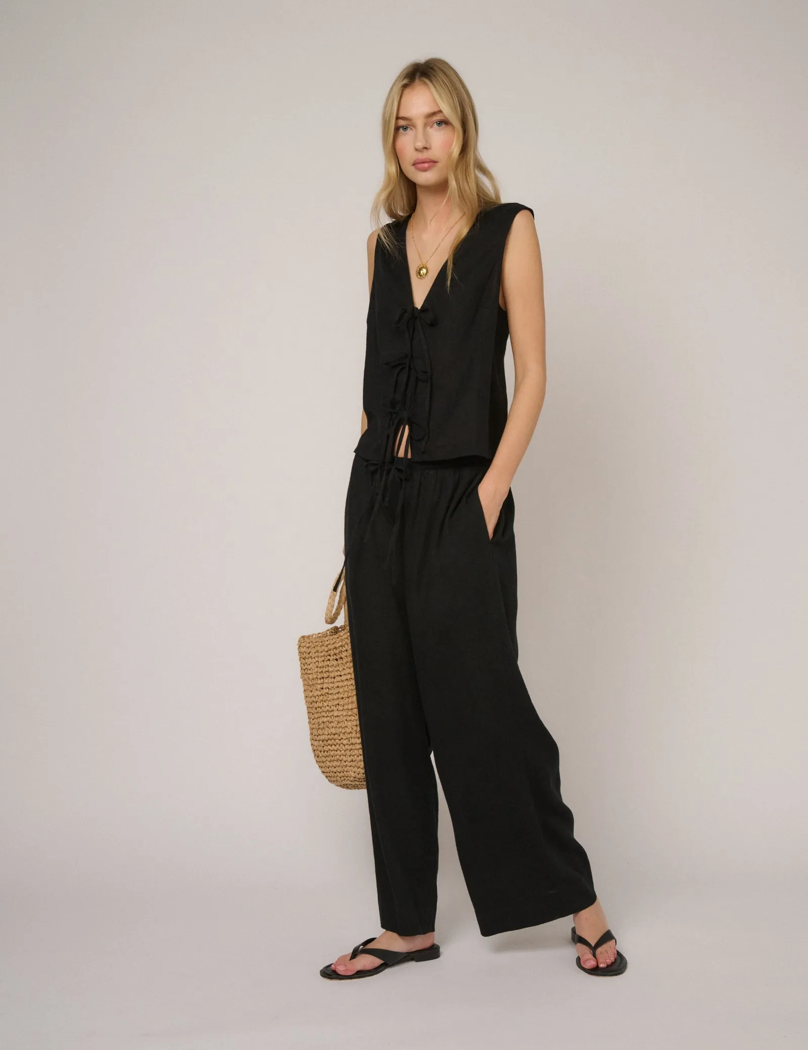 Black Linen-Blend Low Waisted Trousers sold by Nobody's Child product image thumbnail 2