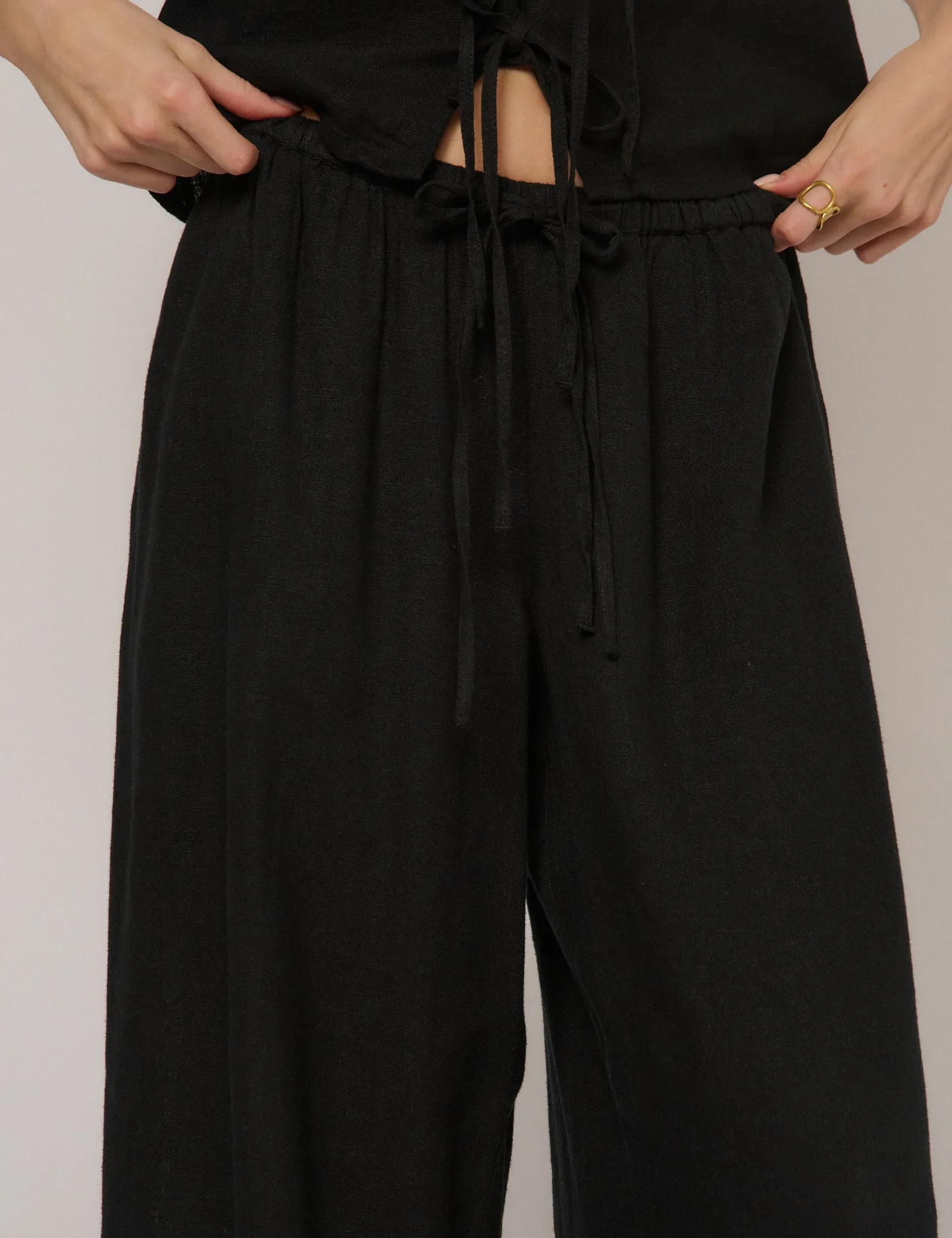 Black Linen-Blend Low Waisted Trousers sold by Nobody's Child product image thumbnail 3