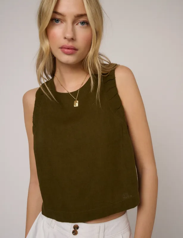Khaki Green Linen-Blend Ruched Tank made by Nobody's Child