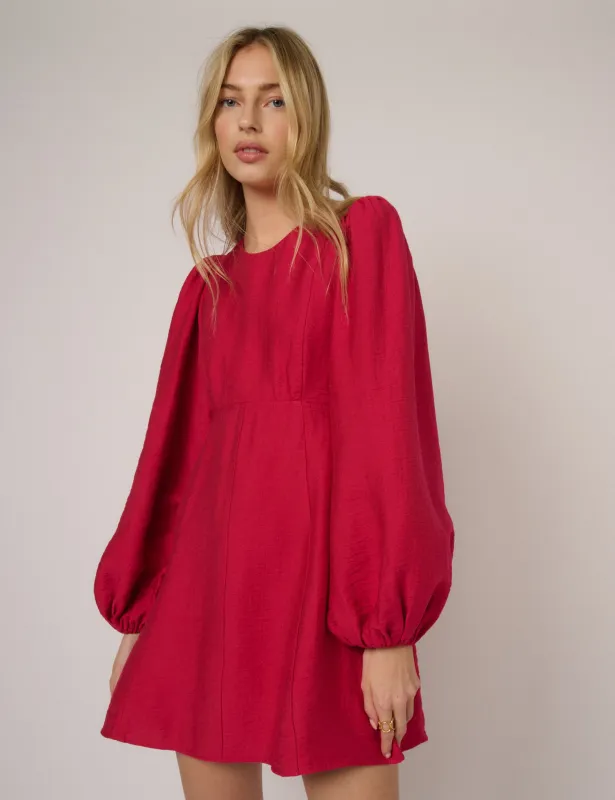 Pink Balloon Sleeve Nicki Mini Dress sold by Nobody's Child