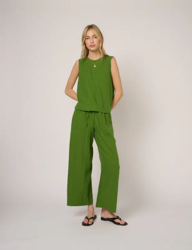 Green Linen-Blend Low Waisted Trousers sold by Nobody's Child