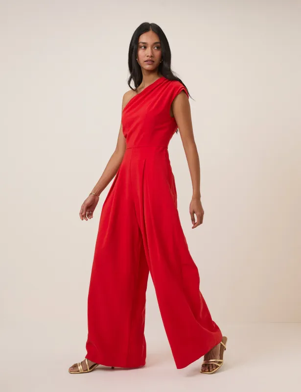 Red One Shoulder Sanaria Jumpsuit sold by Nobody's Child