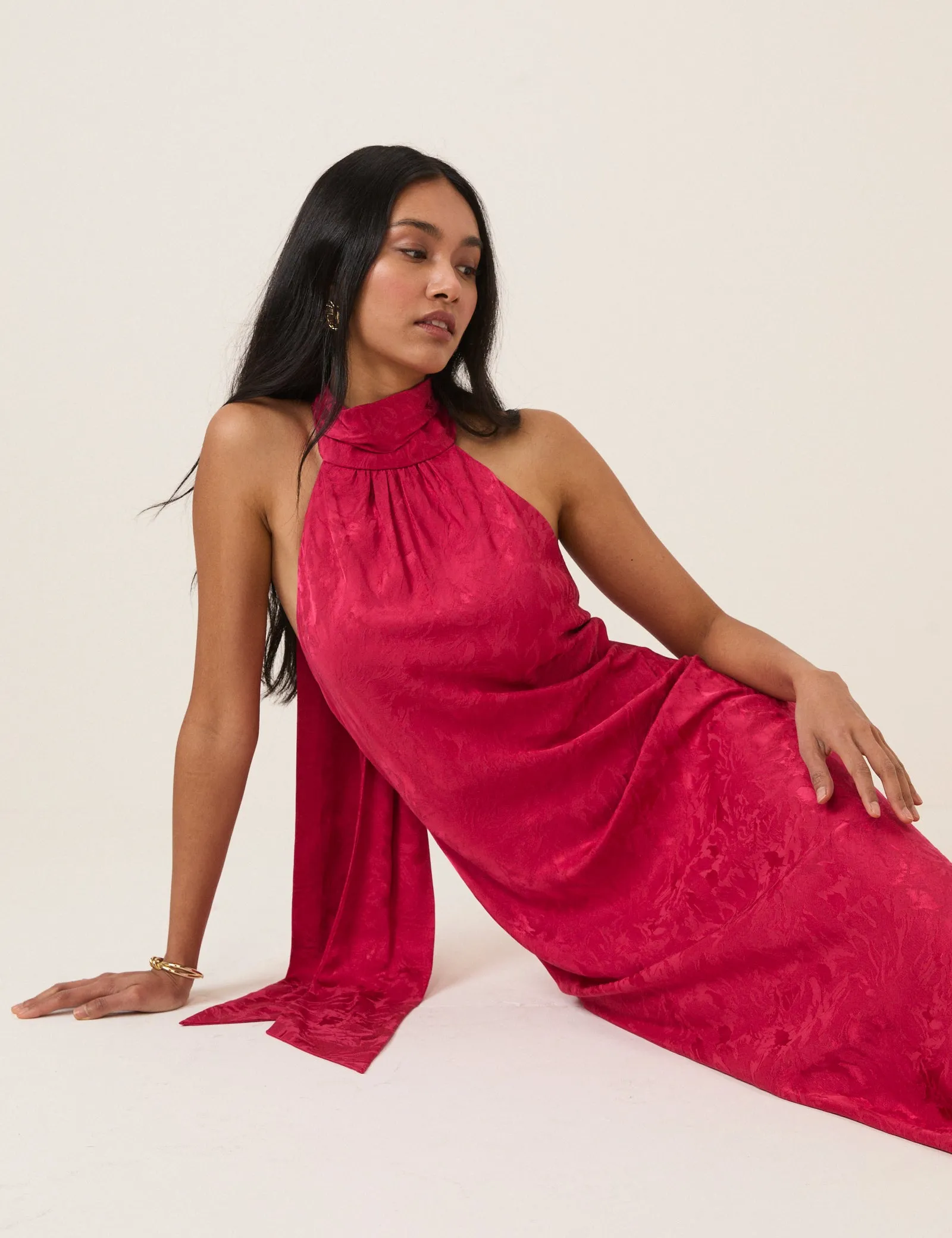 Pink Floral Jacquard Fifi Midi Dress sold by Nobody's Child product image thumbnail 4