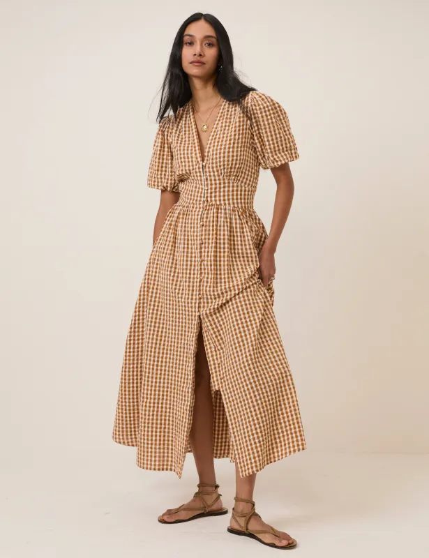 Orange Gingham Short Sleeve Starlight Midi Dress sold by Nobody's Child