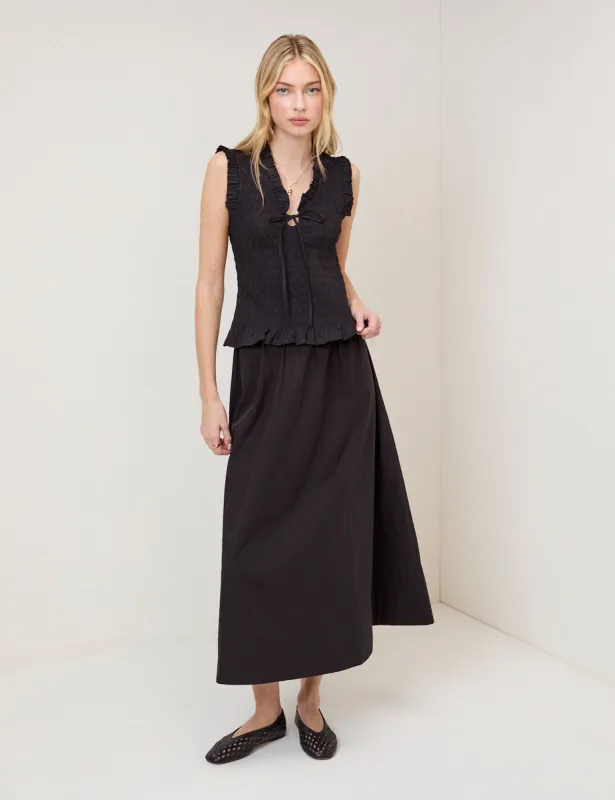 Black Poplin Midi Skirt sold by Nobody's Child