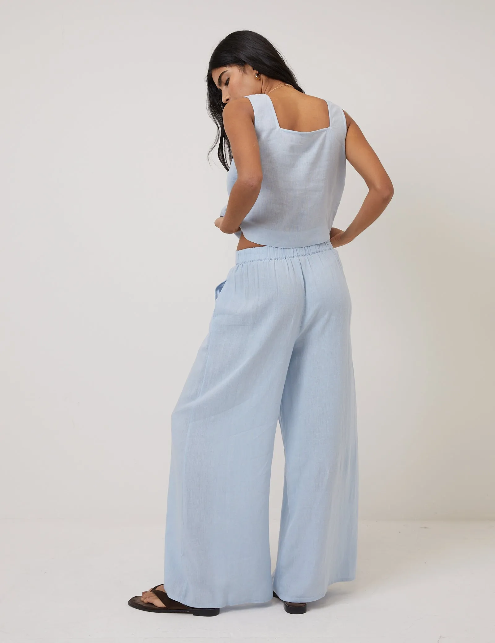 Light Blue Linen-Rich Wide Leg Trousers sold by Nobody's Child product image thumbnail 4