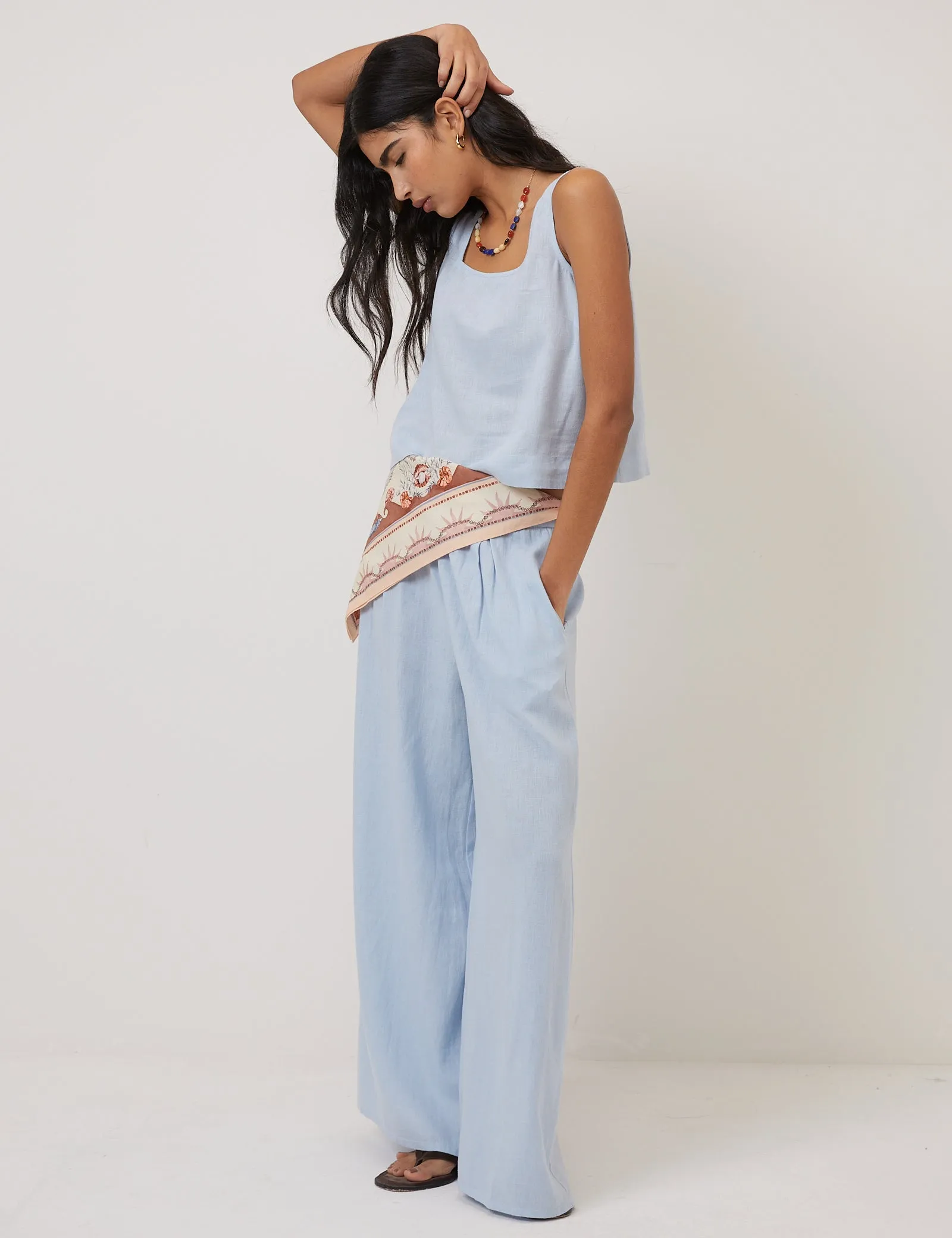 Light Blue Linen-Rich Wide Leg Trousers sold by Nobody's Child product image thumbnail 2