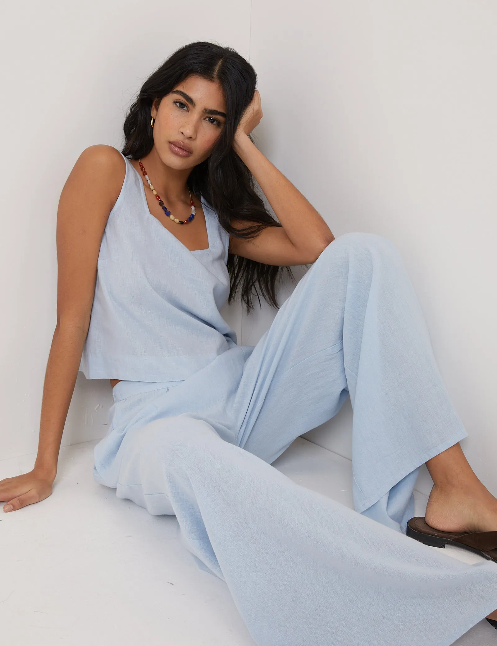Light Blue Linen-Rich Wide Leg Trousers sold by Nobody's Child product image thumbnail 3