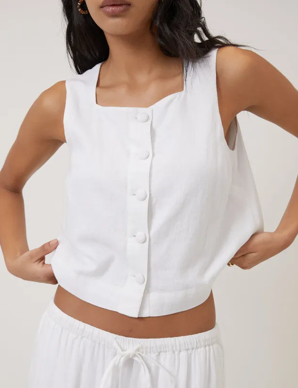 White Linen-Blend Button Front Top sold by Nobody's Child