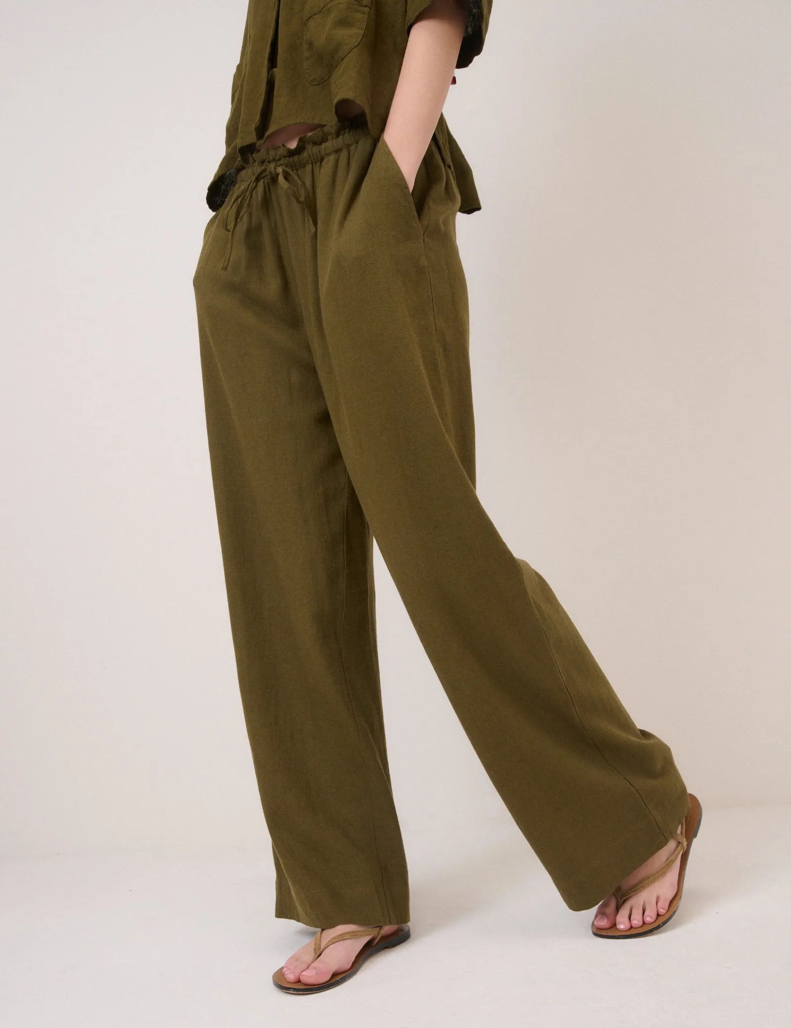Khaki Green Linen-Blend Straight Leg Trousers sold by Nobody's Child product image thumbnail 2