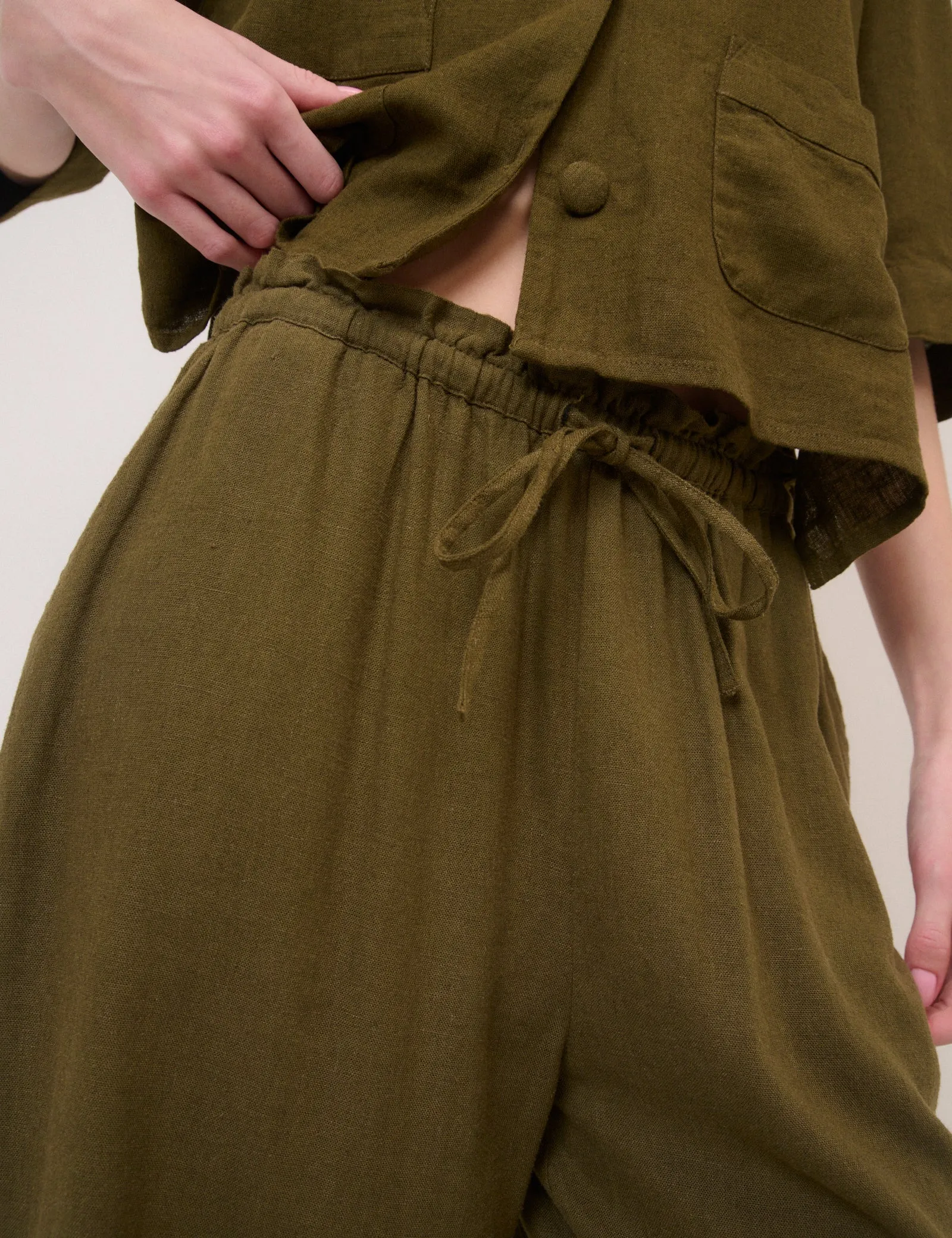Khaki Green Linen-Blend Straight Leg Trousers sold by Nobody's Child product image thumbnail 3