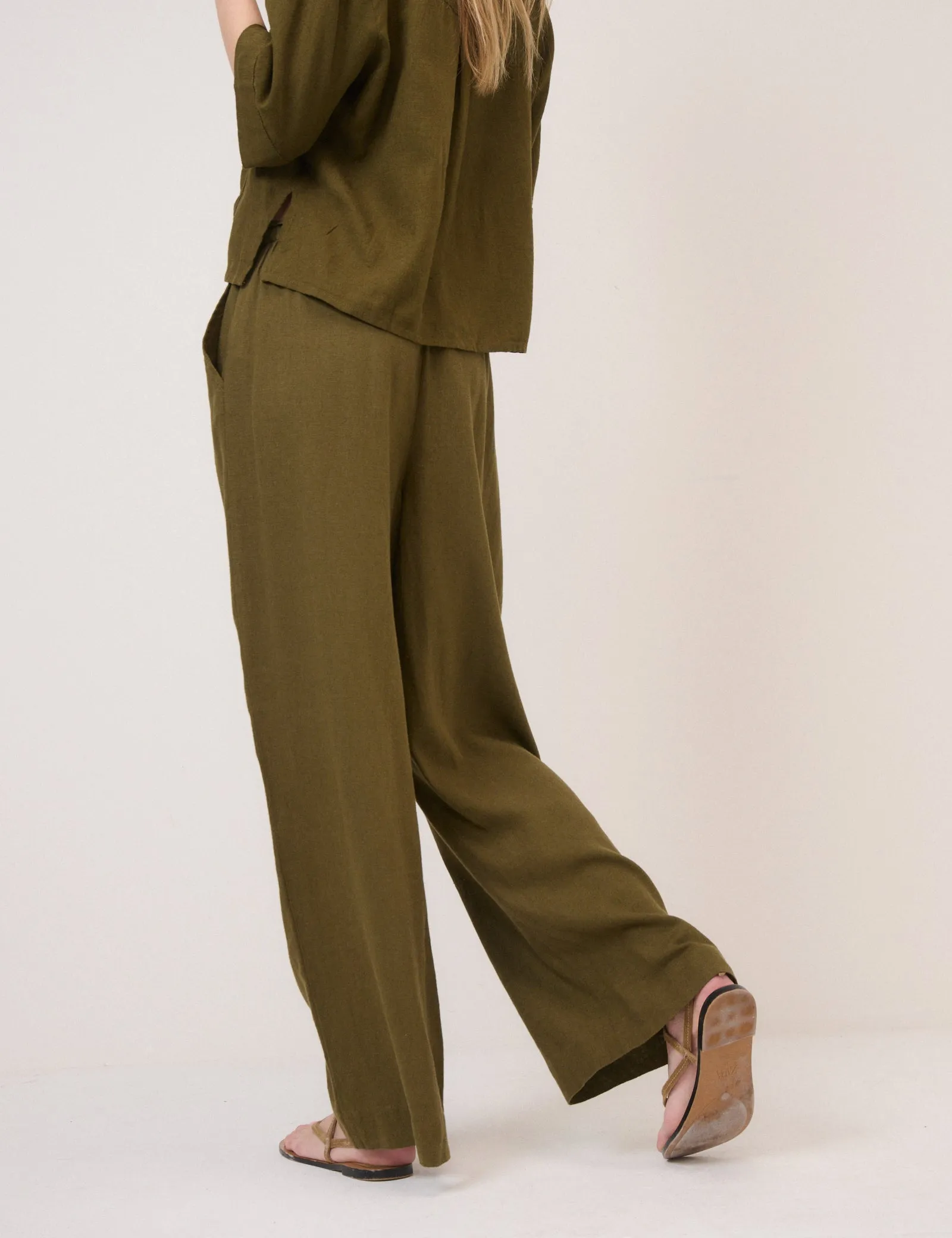 Khaki Green Linen-Blend Straight Leg Trousers sold by Nobody's Child product image thumbnail 4