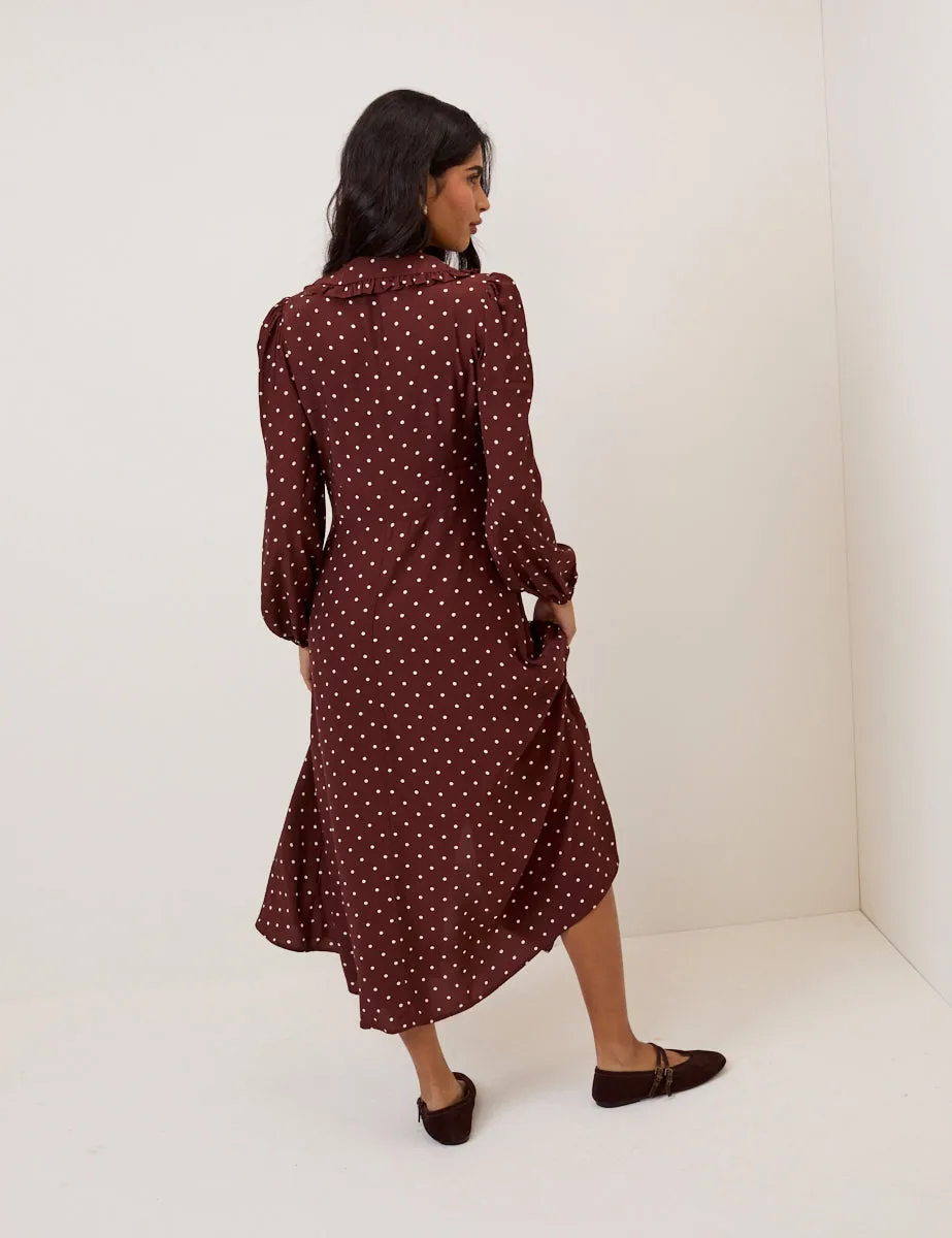 Brown Polka Dot Ottilie Midi Dress sold by Nobody's Child product image thumbnail 5