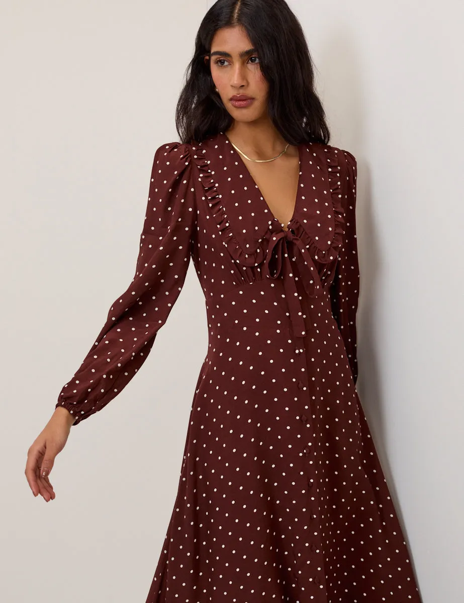 Brown Polka Dot Ottilie Midi Dress sold by Nobody's Child product image thumbnail 3
