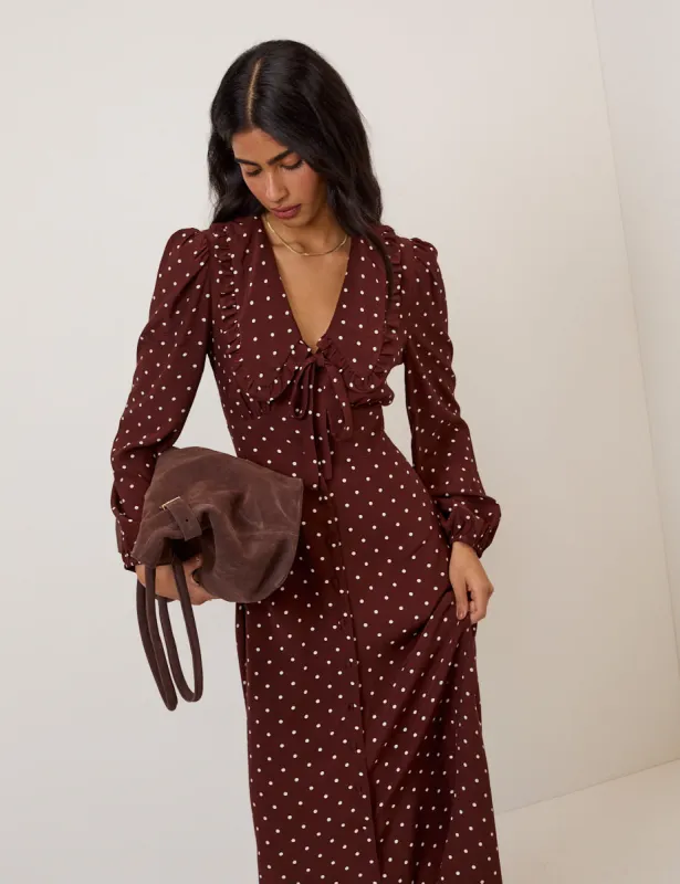 Brown Polka Dot Ottilie Midi Dress sold by Nobody's Child