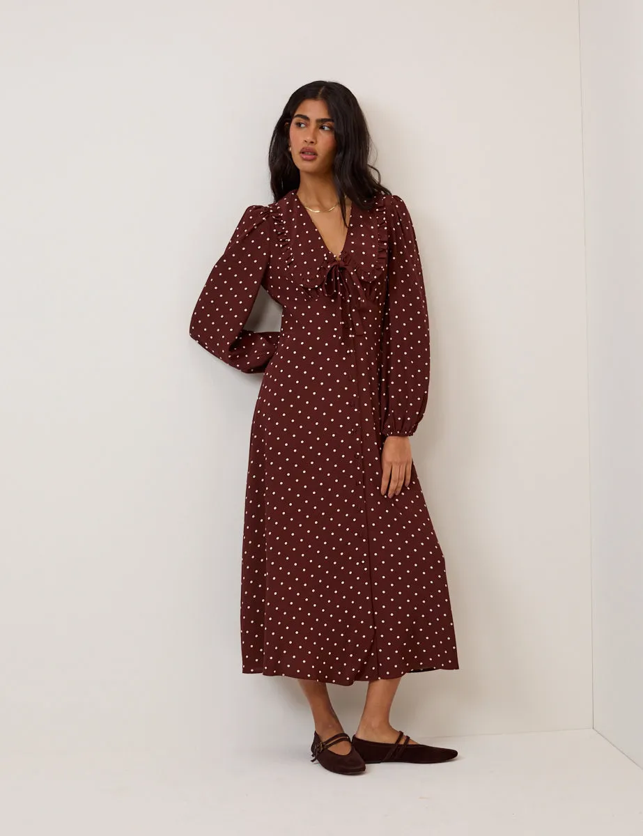 Brown Polka Dot Ottilie Midi Dress sold by Nobody's Child product image thumbnail 4