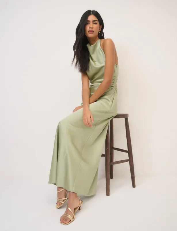 Sage Green Satin Column Devin Maxi Dress sold by Nobody's Child