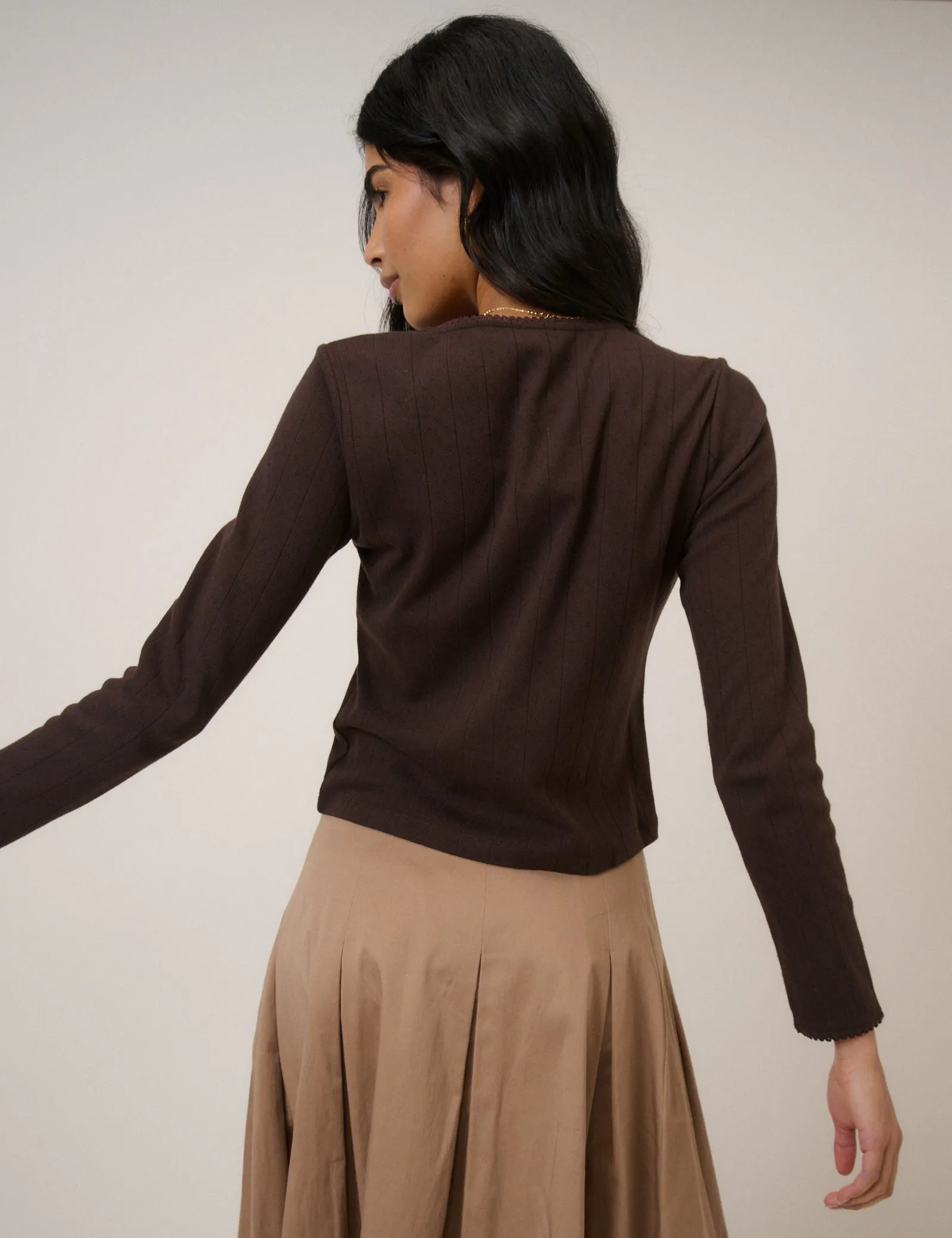Brown Pointelle Jersey Cardigan sold by Nobody's Child product image thumbnail 5