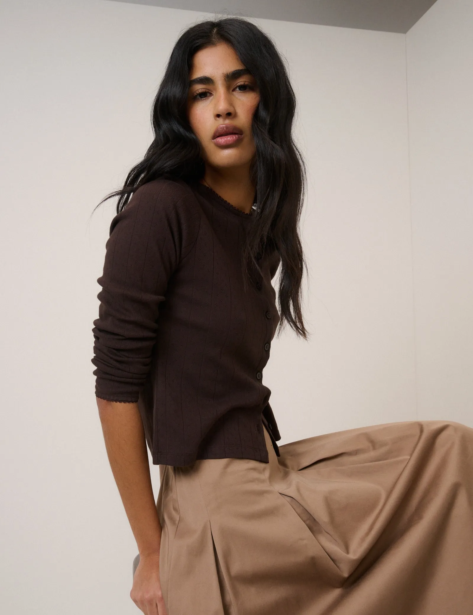 Brown Pointelle Jersey Cardigan sold by Nobody's Child product image thumbnail 3