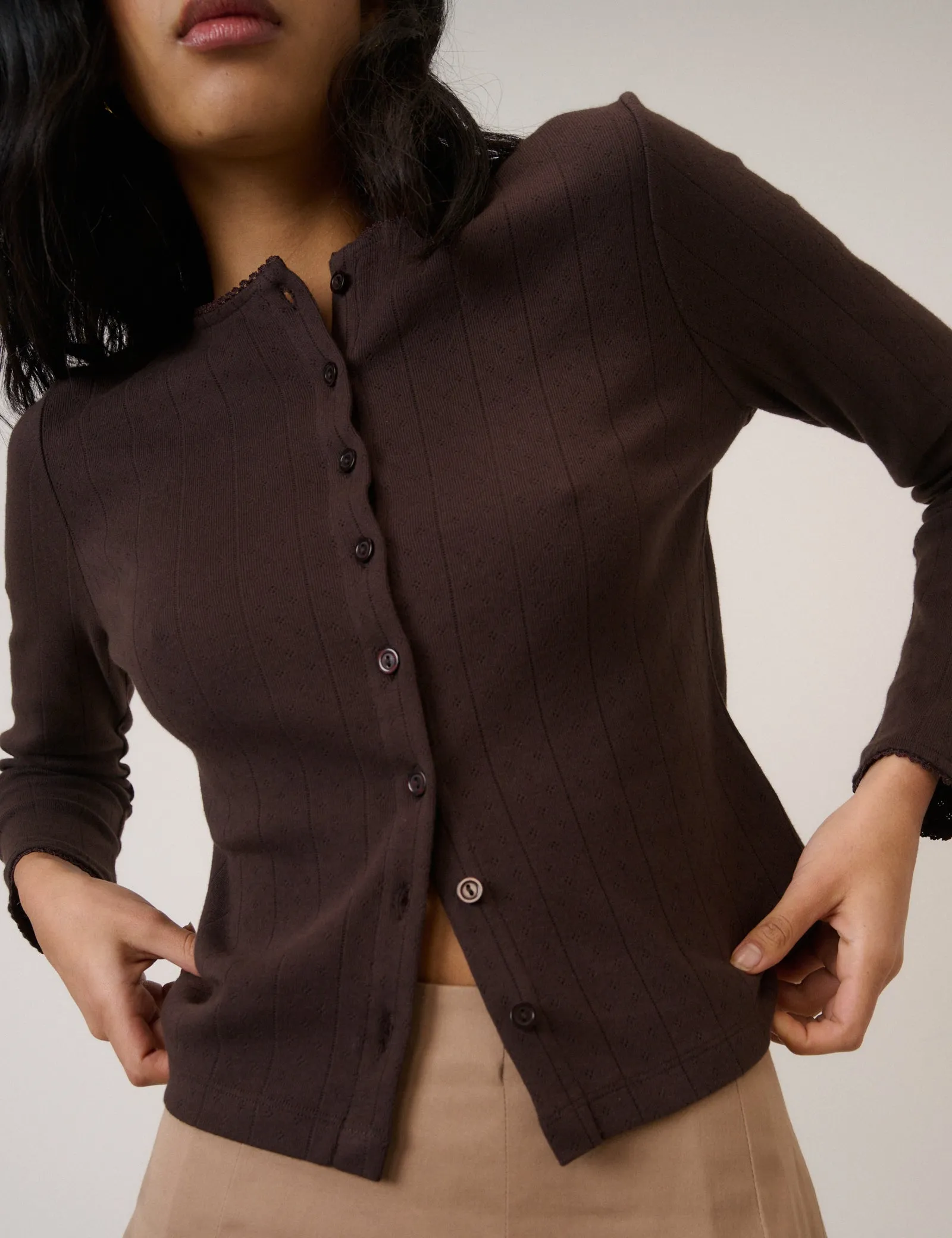 Brown Pointelle Jersey Cardigan sold by Nobody's Child product image thumbnail 4