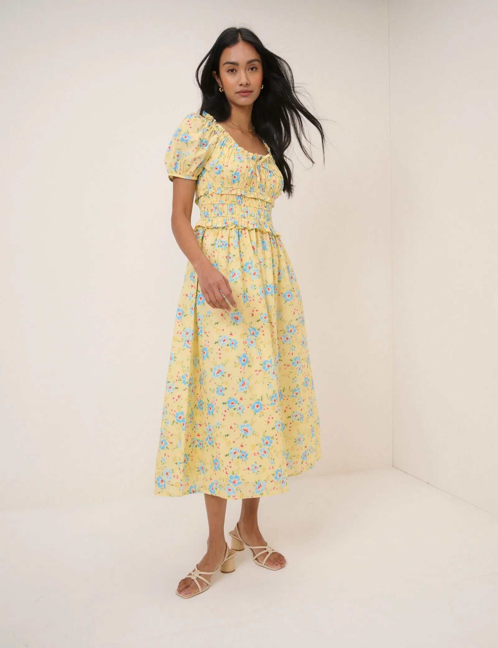 Butter Yellow Floral Ariel Midi Dress sold by Nobody's Child