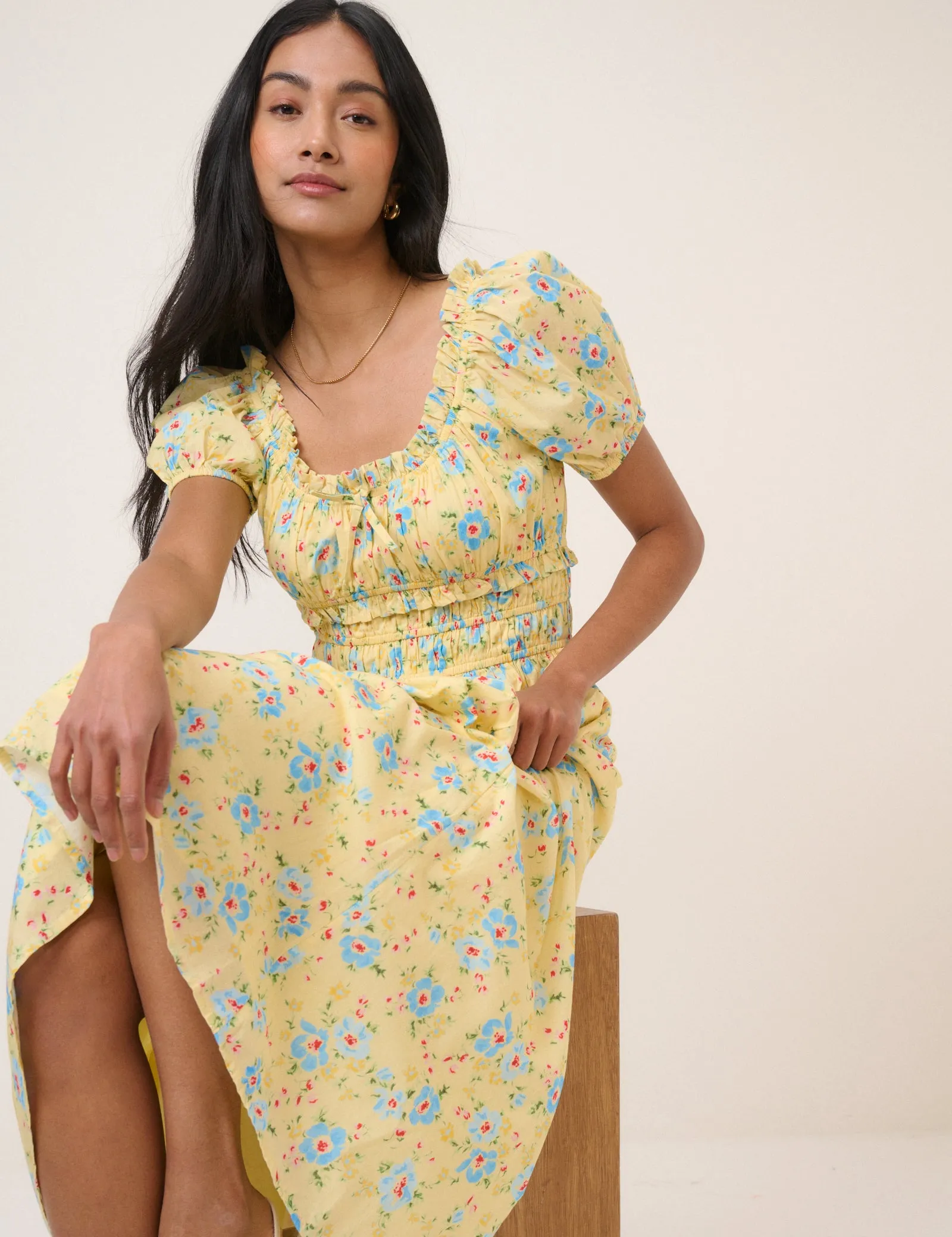 Butter Yellow Floral Ariel Midi Dress sold by Nobody's Child product image thumbnail 3