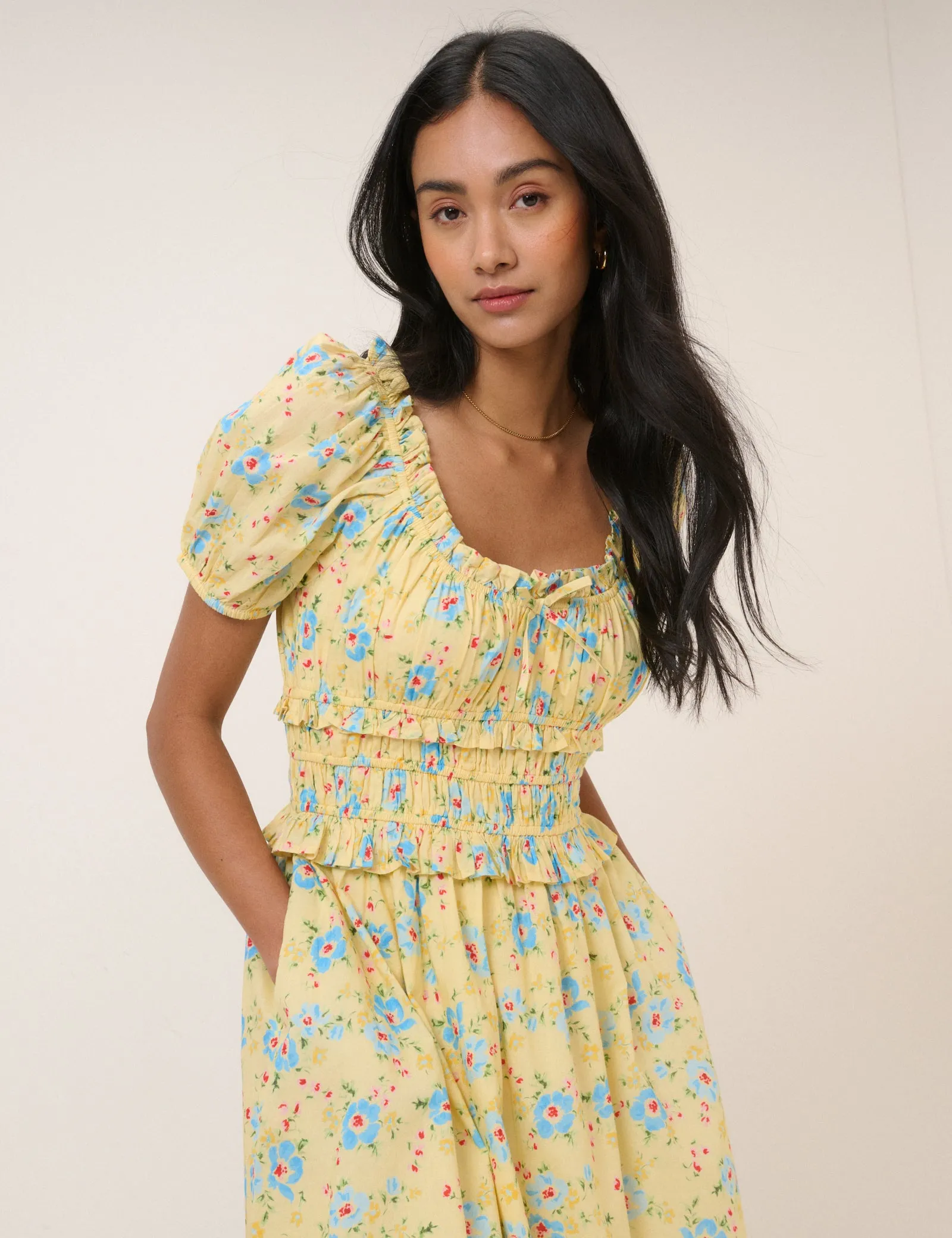 Butter Yellow Floral Ariel Midi Dress sold by Nobody's Child product image thumbnail 4