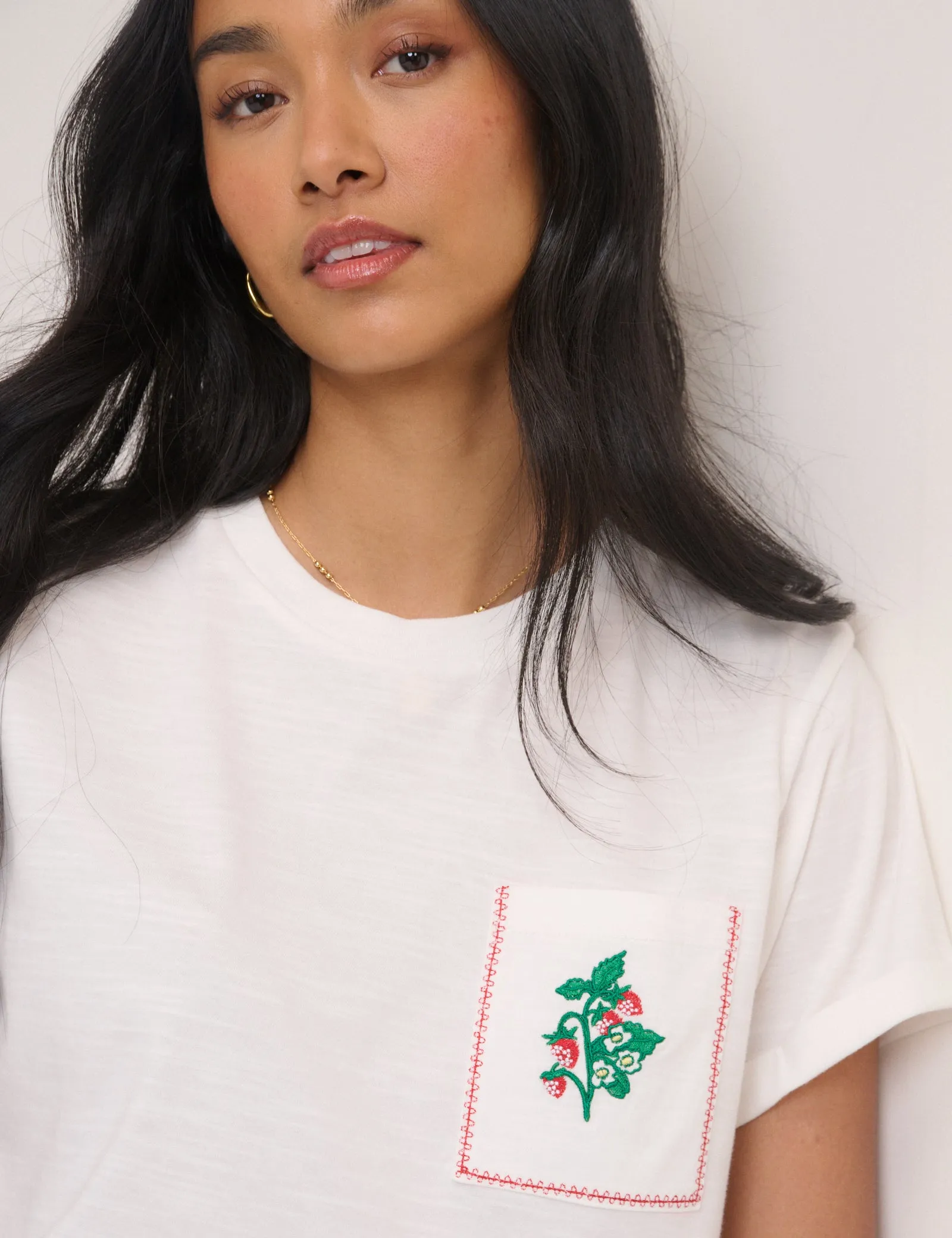 White Embroidered Pocket T-Shirt sold by Nobody's Child product image thumbnail 2