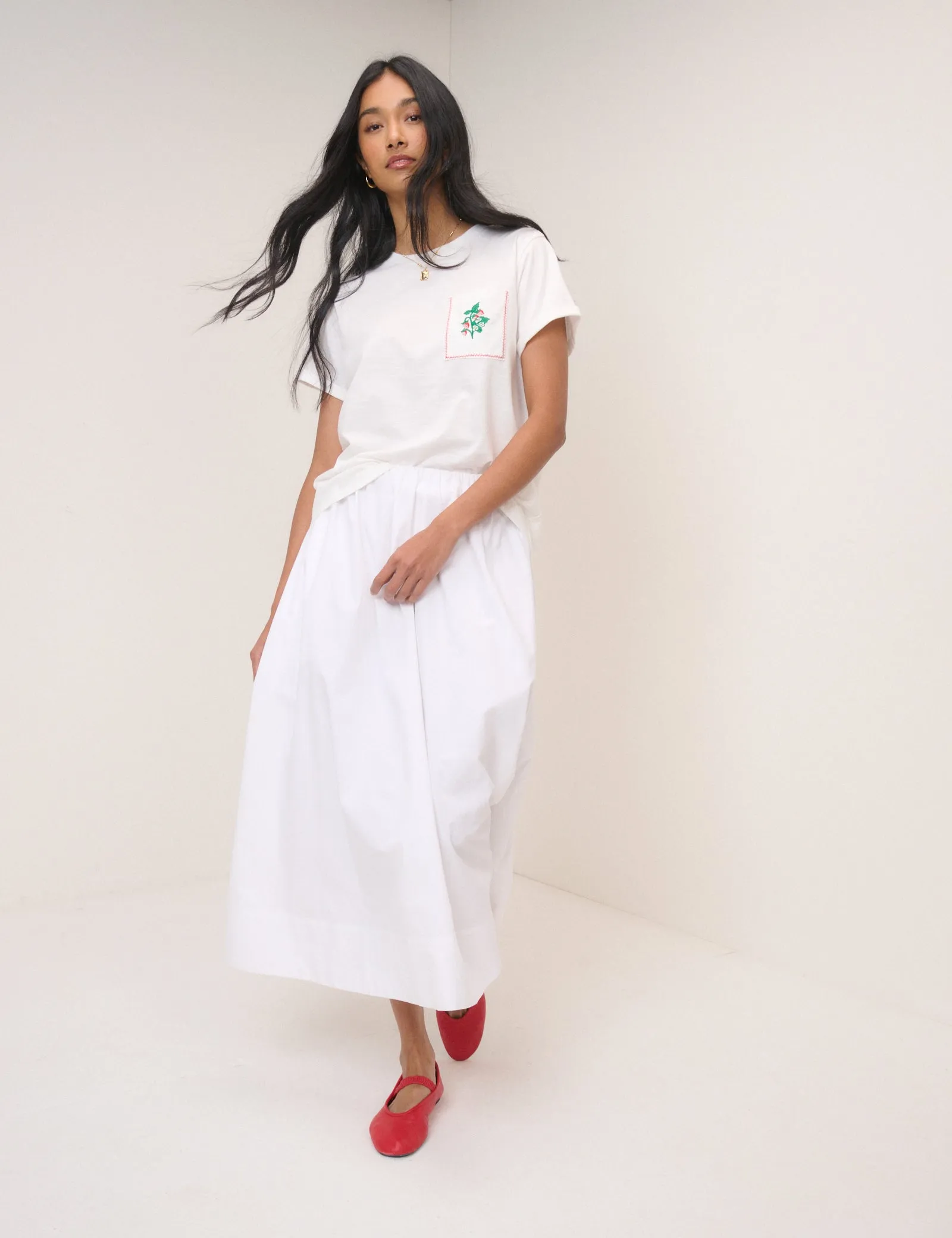 White Embroidered Pocket T-Shirt sold by Nobody's Child product image thumbnail 3