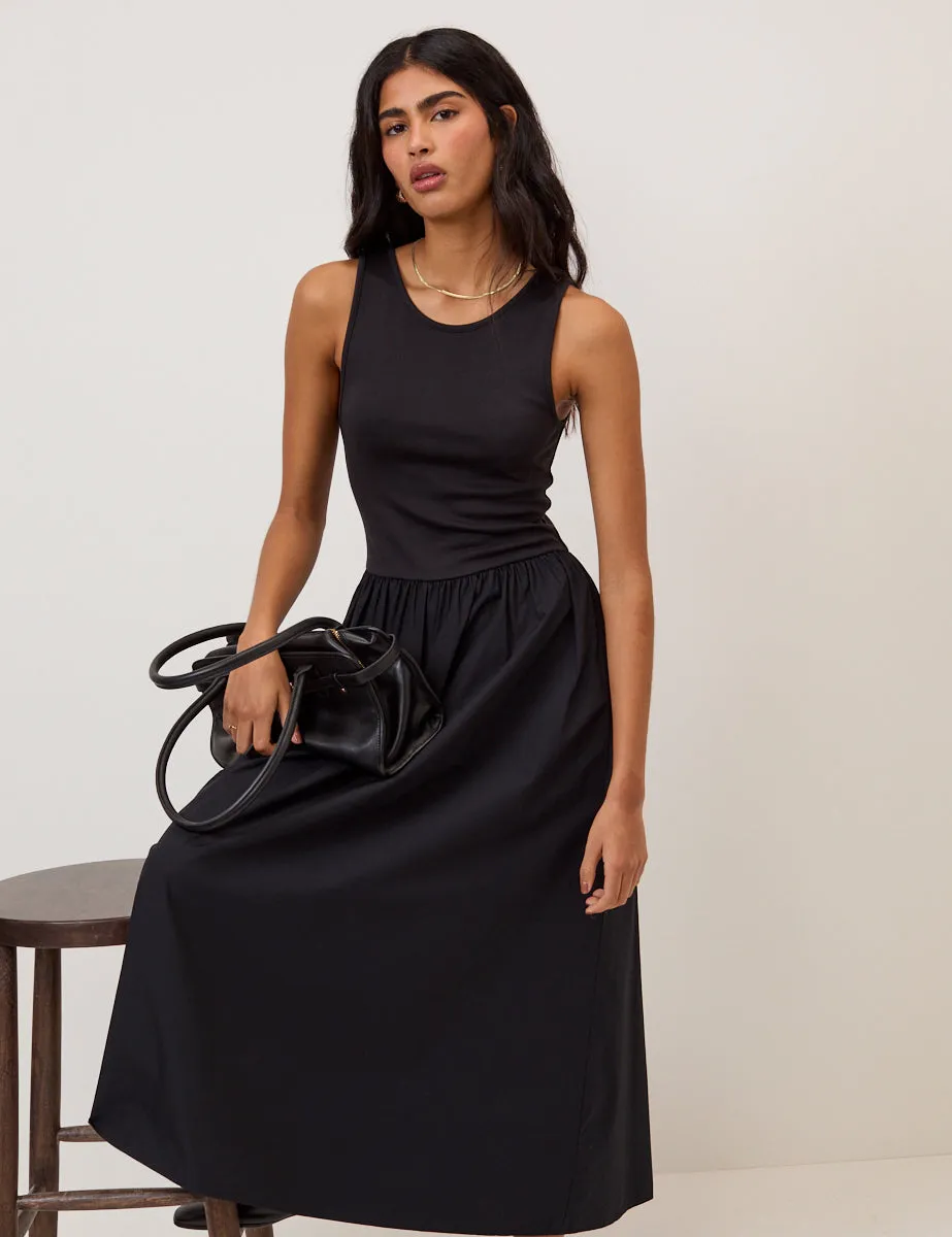 Black Sleeveless Drop Waist Vera Midi Dress sold by Nobody's Child