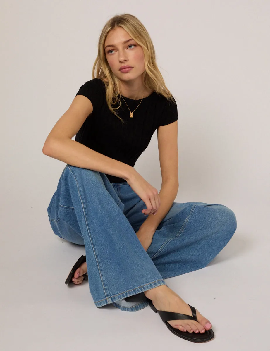 Black Pointelle Knitted T-Shirt sold by Nobody's Child