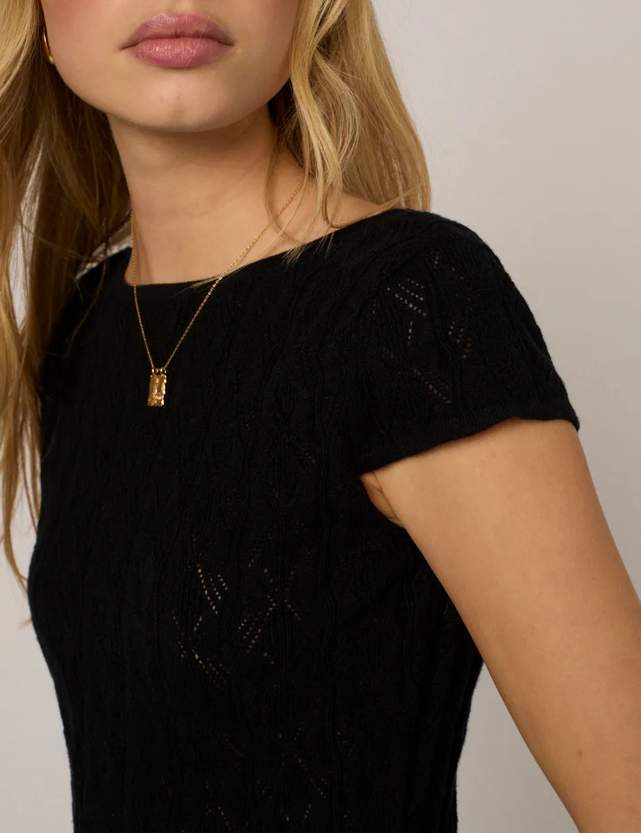 Black Pointelle Knitted T-Shirt sold by Nobody's Child product image thumbnail 3