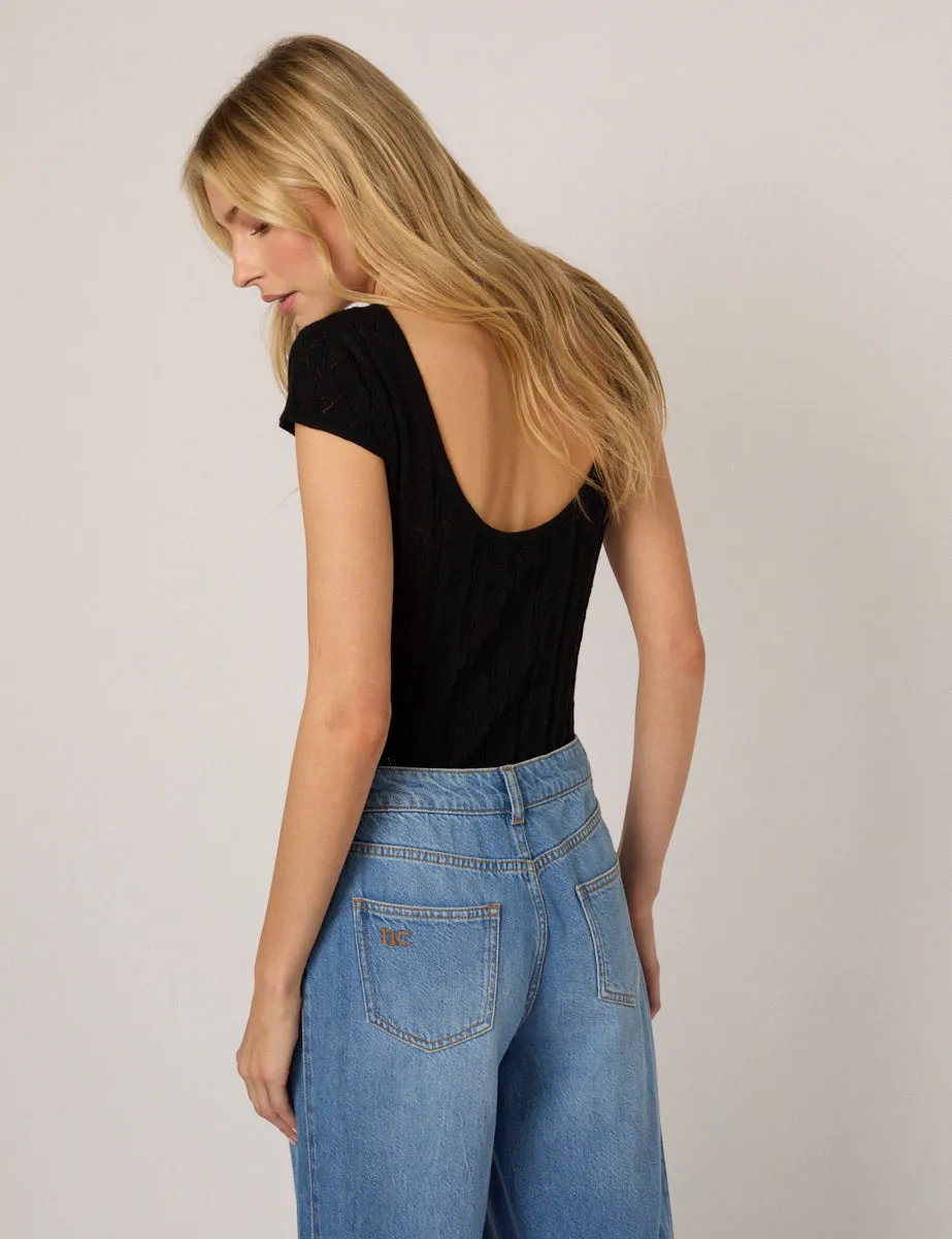 Black Pointelle Knitted T-Shirt sold by Nobody's Child product image thumbnail 2