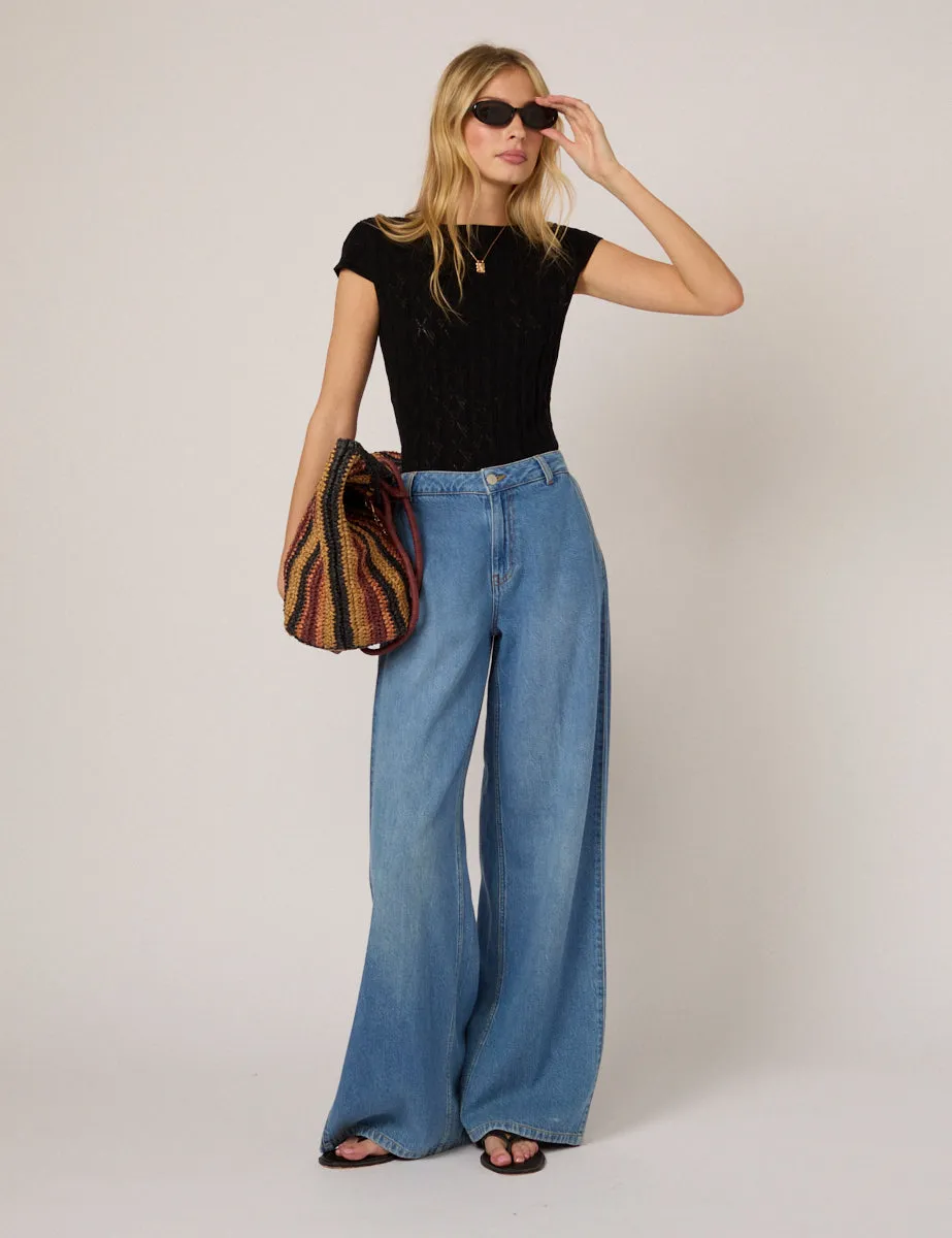 Black Pointelle Knitted T-Shirt sold by Nobody's Child product image thumbnail 5