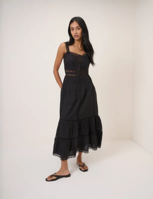 Black Tiered Lennox Midi Dress sold by Nobody's Child