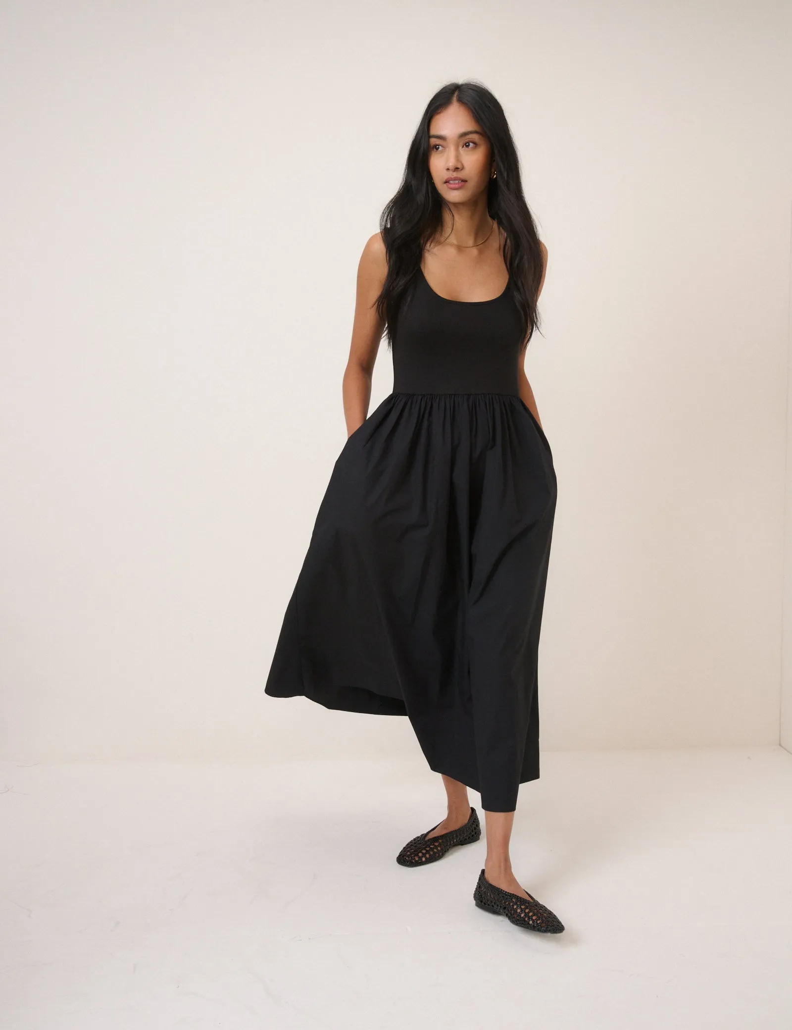 Black Sleeveless Colorado Midi Dress sold by Nobody's Child