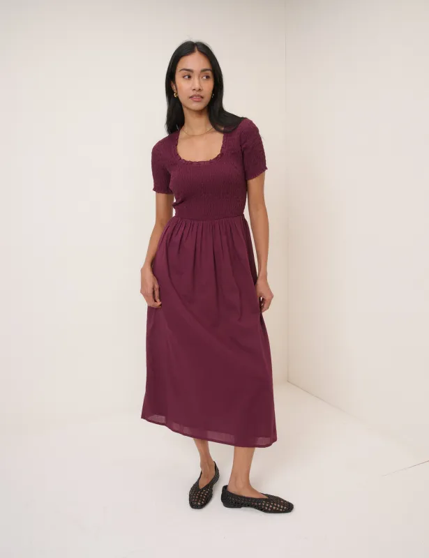 Burgundy Ruched Zita Midi Dress sold by Nobody's Child