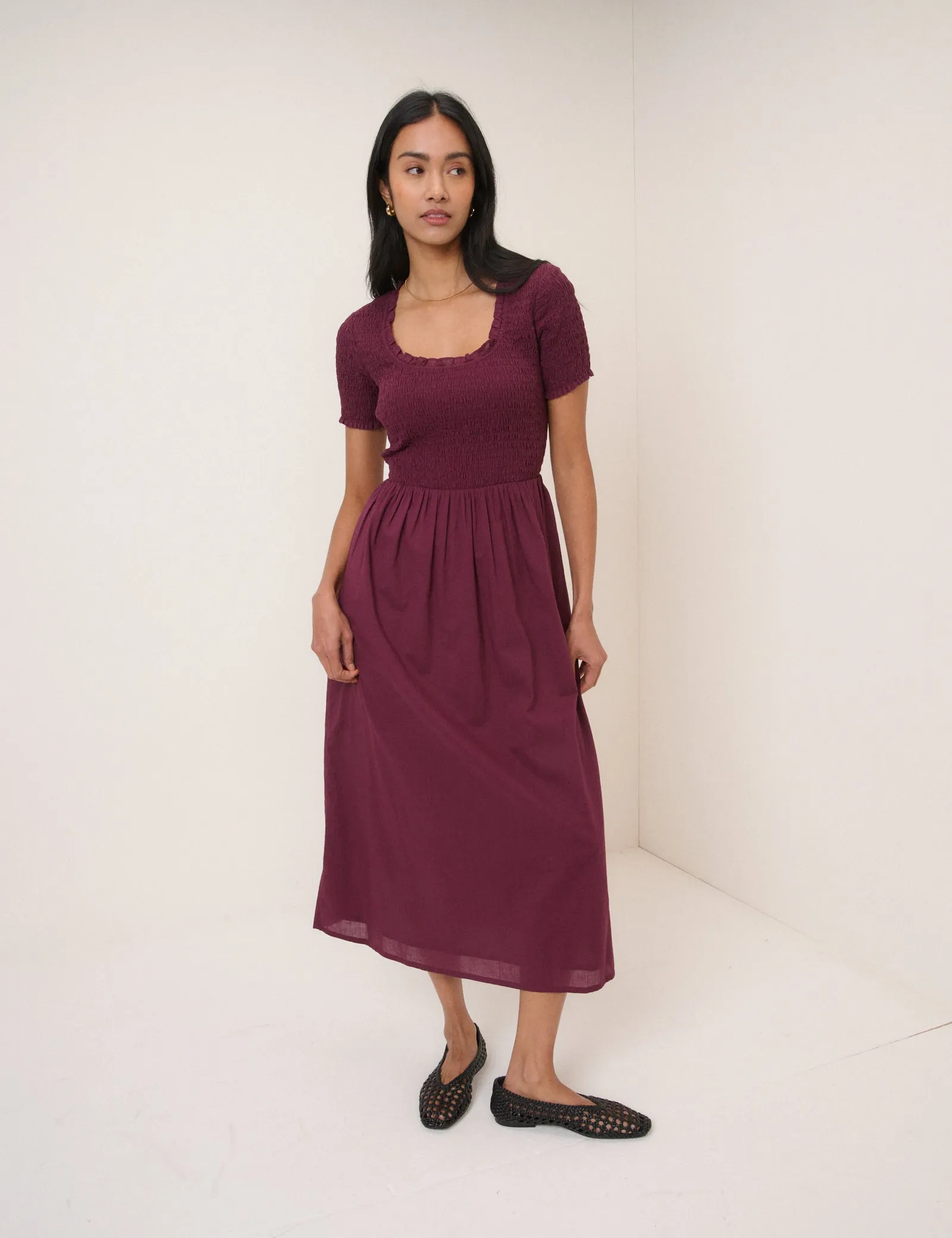 Burgundy Ruched Zita Midi Dress sold by Nobody's Child