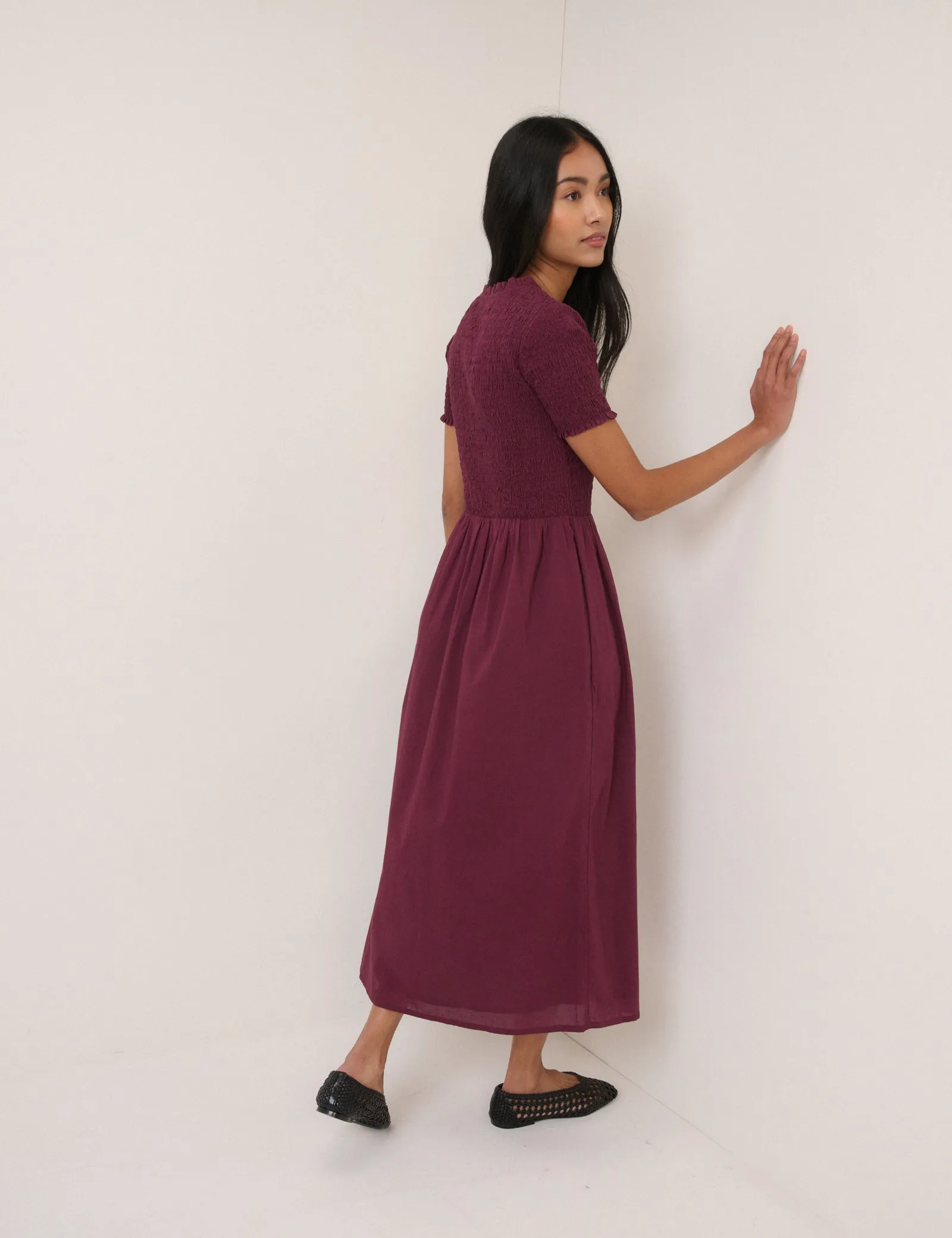 Burgundy Ruched Zita Midi Dress sold by Nobody's Child product image thumbnail 5