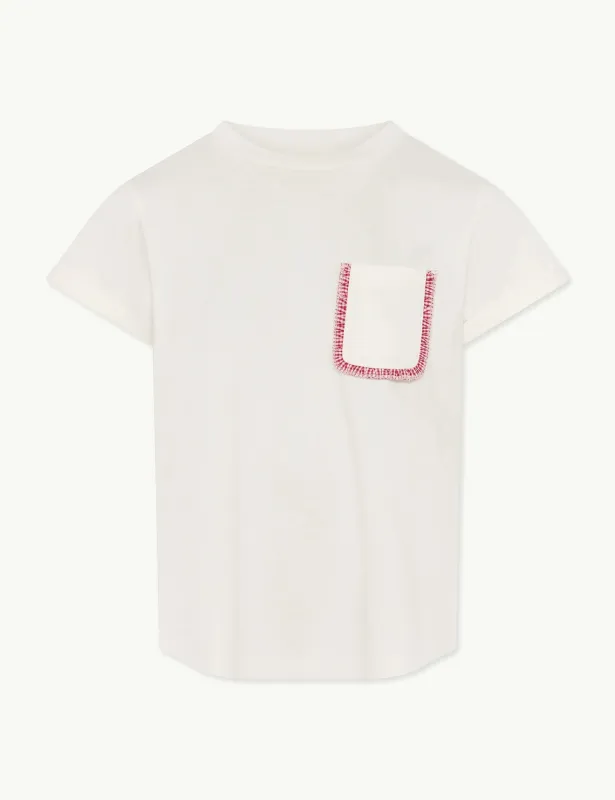 White Embroidered Pocket T-Shirt sold by Nobody's Child