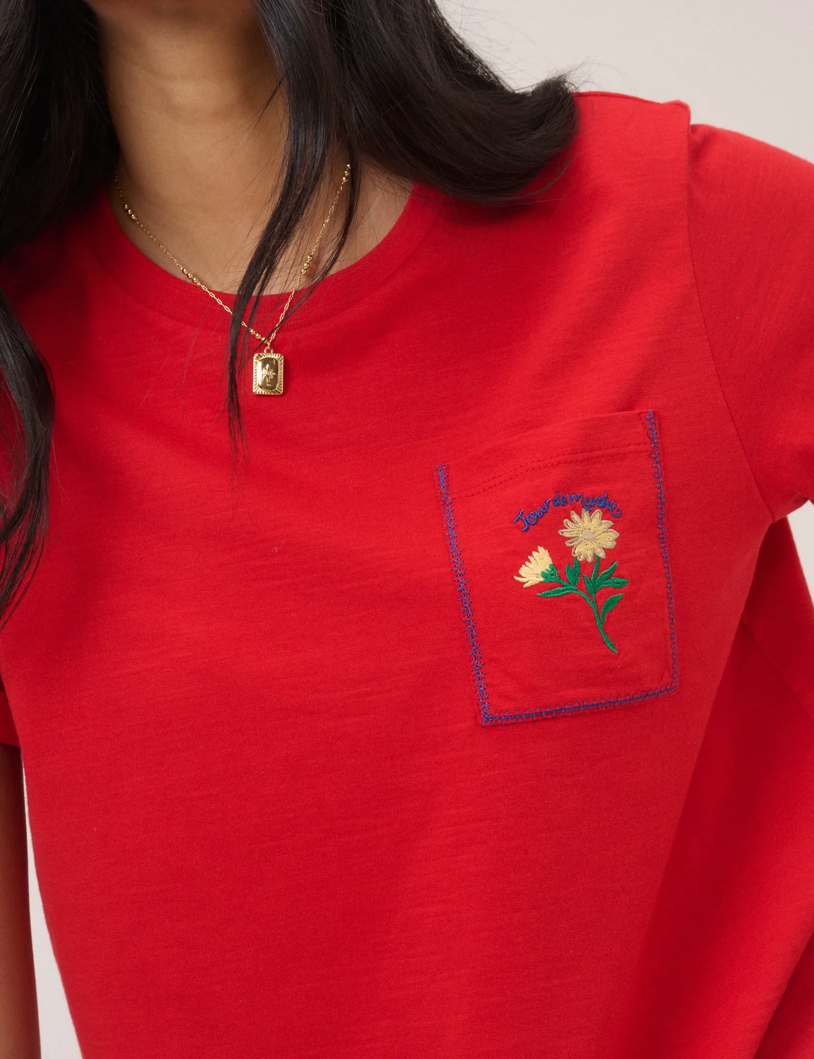 Red Embroidered Pocket T-Shirt sold by Nobody's Child product image thumbnail 2