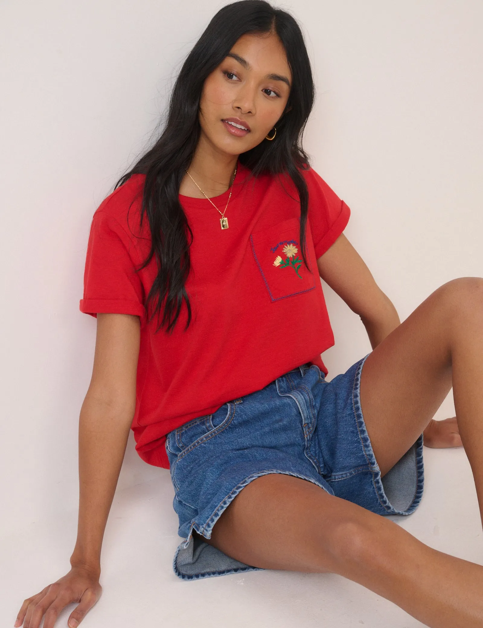 Red Embroidered Pocket T-Shirt sold by Nobody's Child product image thumbnail 4