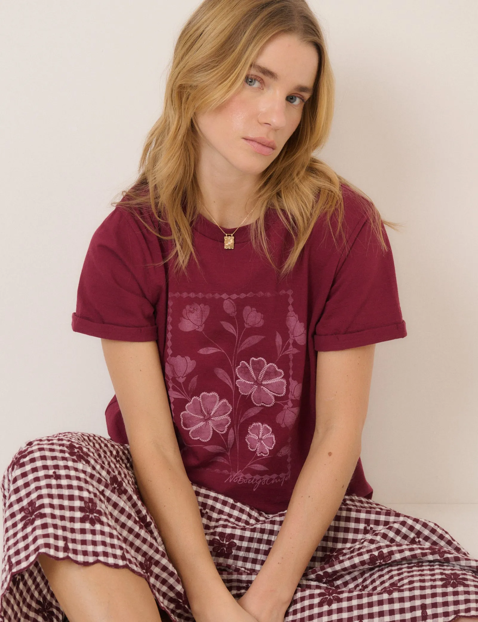 Burgundy Flower Graphic T-Shirt sold by Nobody's Child product image thumbnail 4