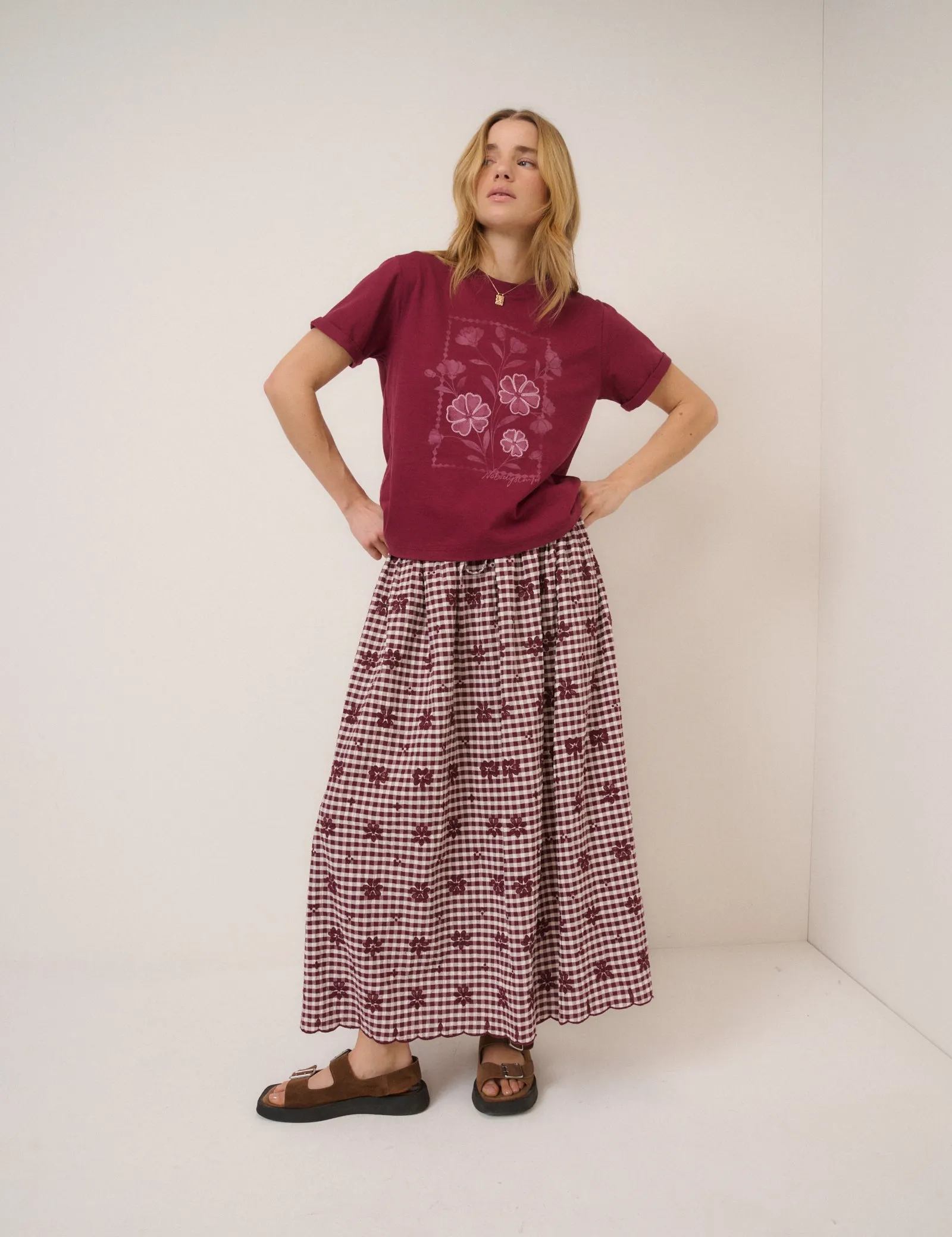 Burgundy Flower Graphic T-Shirt sold by Nobody's Child product image thumbnail 3