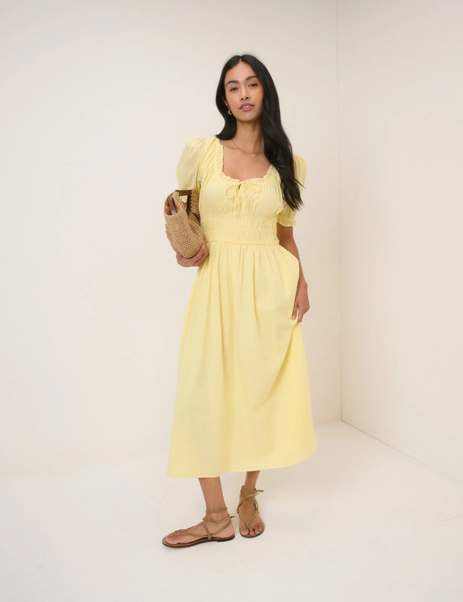 Butter Yellow Tula Midi Dress sold by Nobody's Child