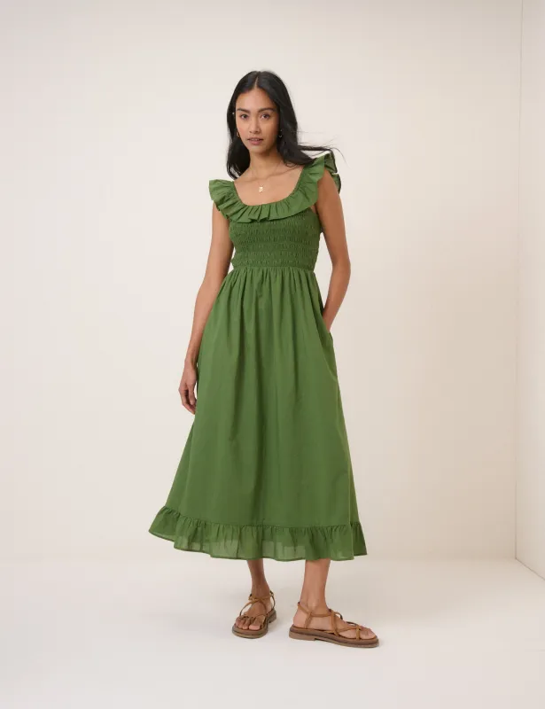 Green Ruffle Mona Midi Dress sold by Nobody's Child