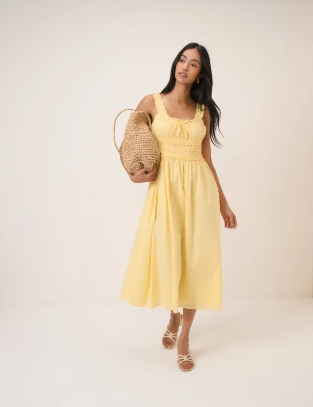 Butter Yellow Sleeveless Ariel Midi Dress sold by Nobody's Child