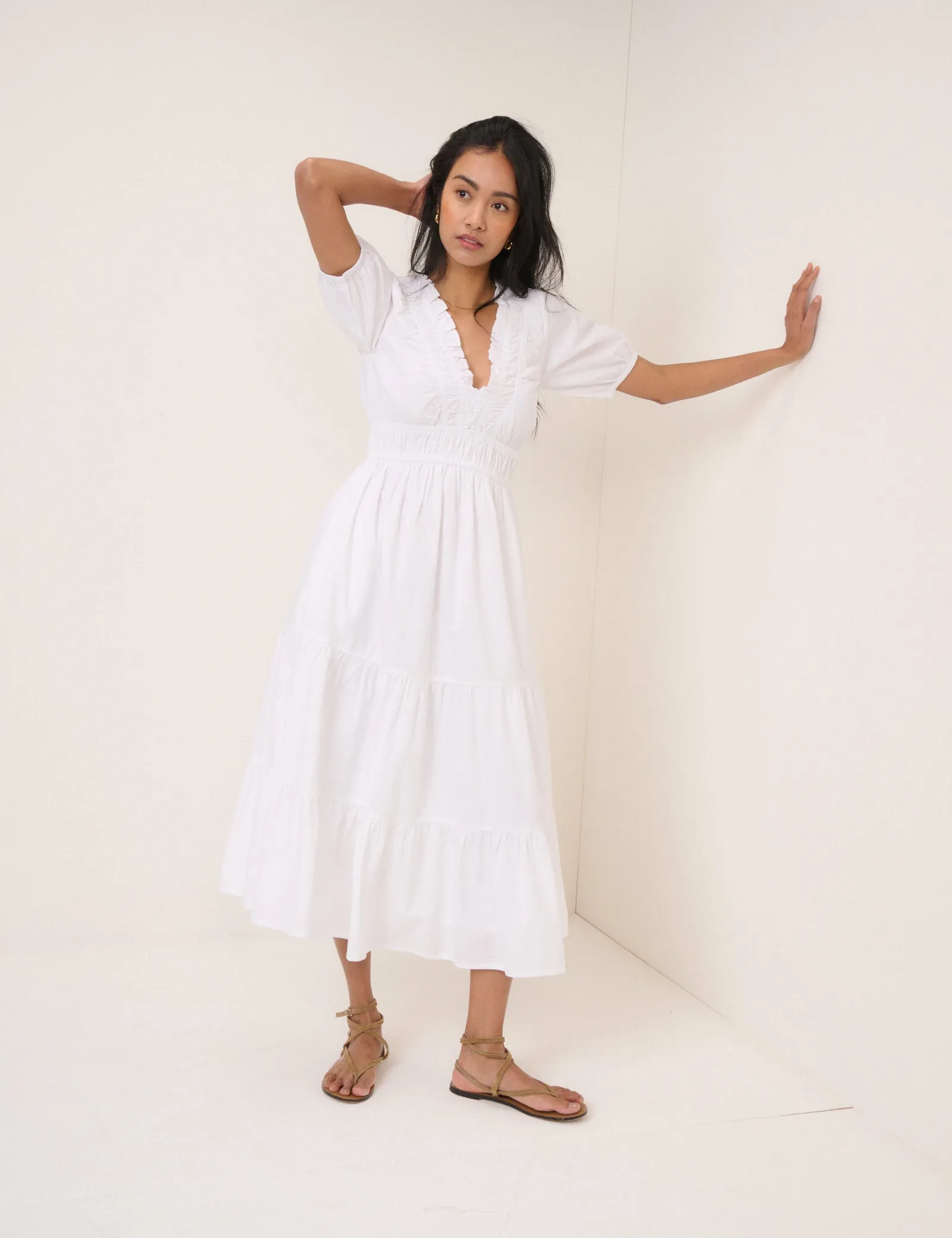 White Tiered Madison Midi Dress sold by Nobody's Child product image thumbnail 3