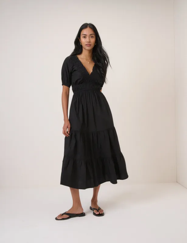 Black Tiered Madison Midi Dress sold by Nobody's Child